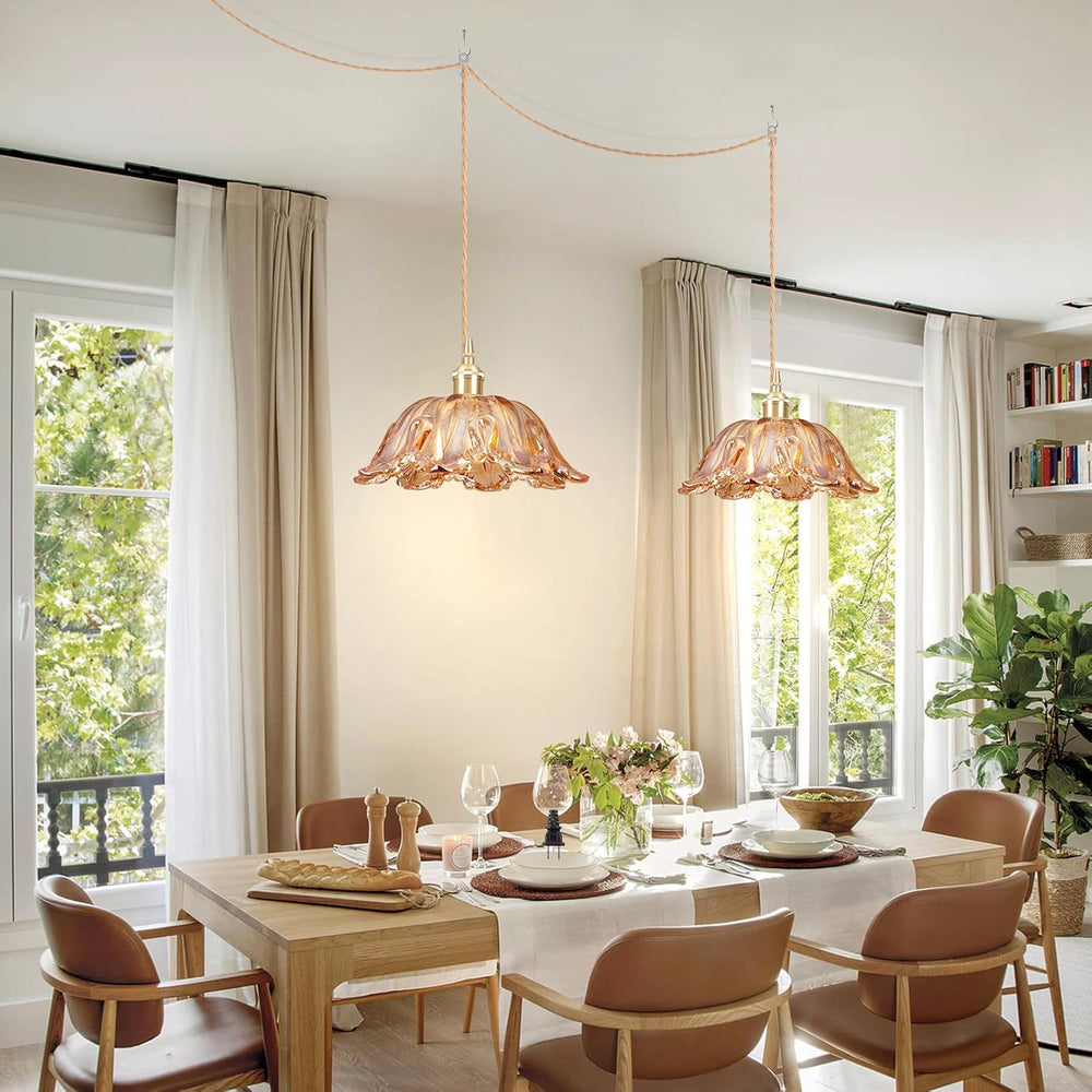 Plug in Pendant Light Fixtures,Hanging Light Fixture Amber Glass Pendant Ligh...