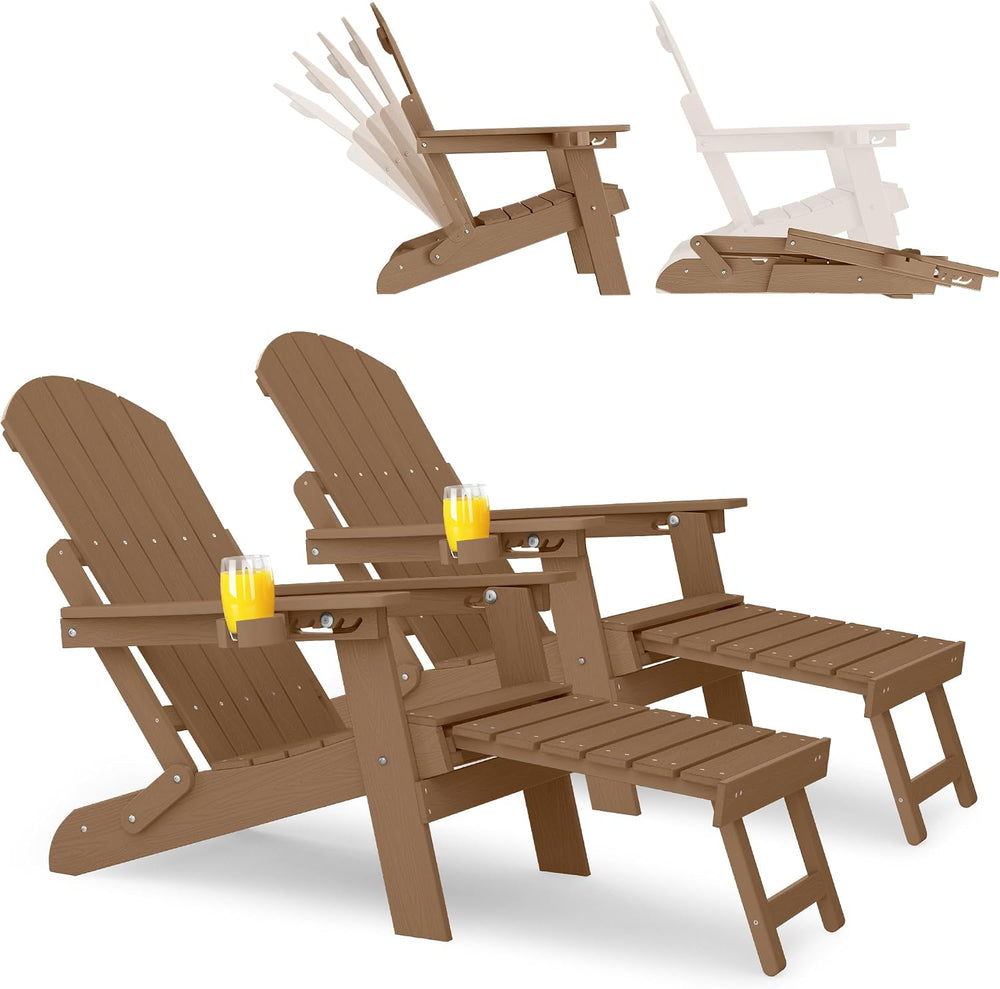 YEFU Adjustable Adirondack Chair with Footrest,All-Weather, Set of 2,Teak