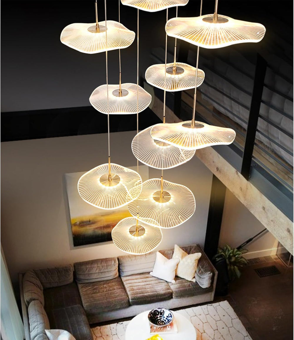 ziidoo High Ceiling Chandelier - 24-Light Dimmable Modern Gold Long Spiral Lu...