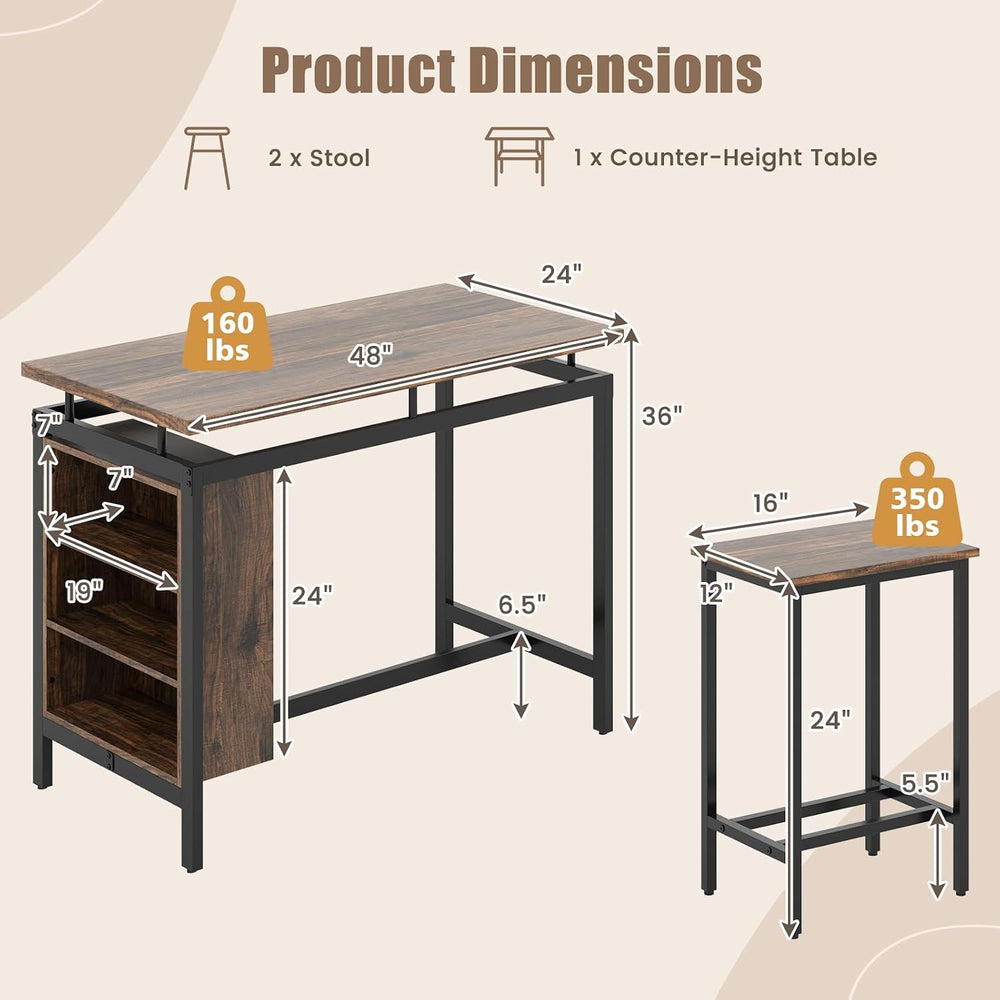 GIANTEX 3-Piece Dining Table Set - Counter Height Dining Table Set with 2 Bar...