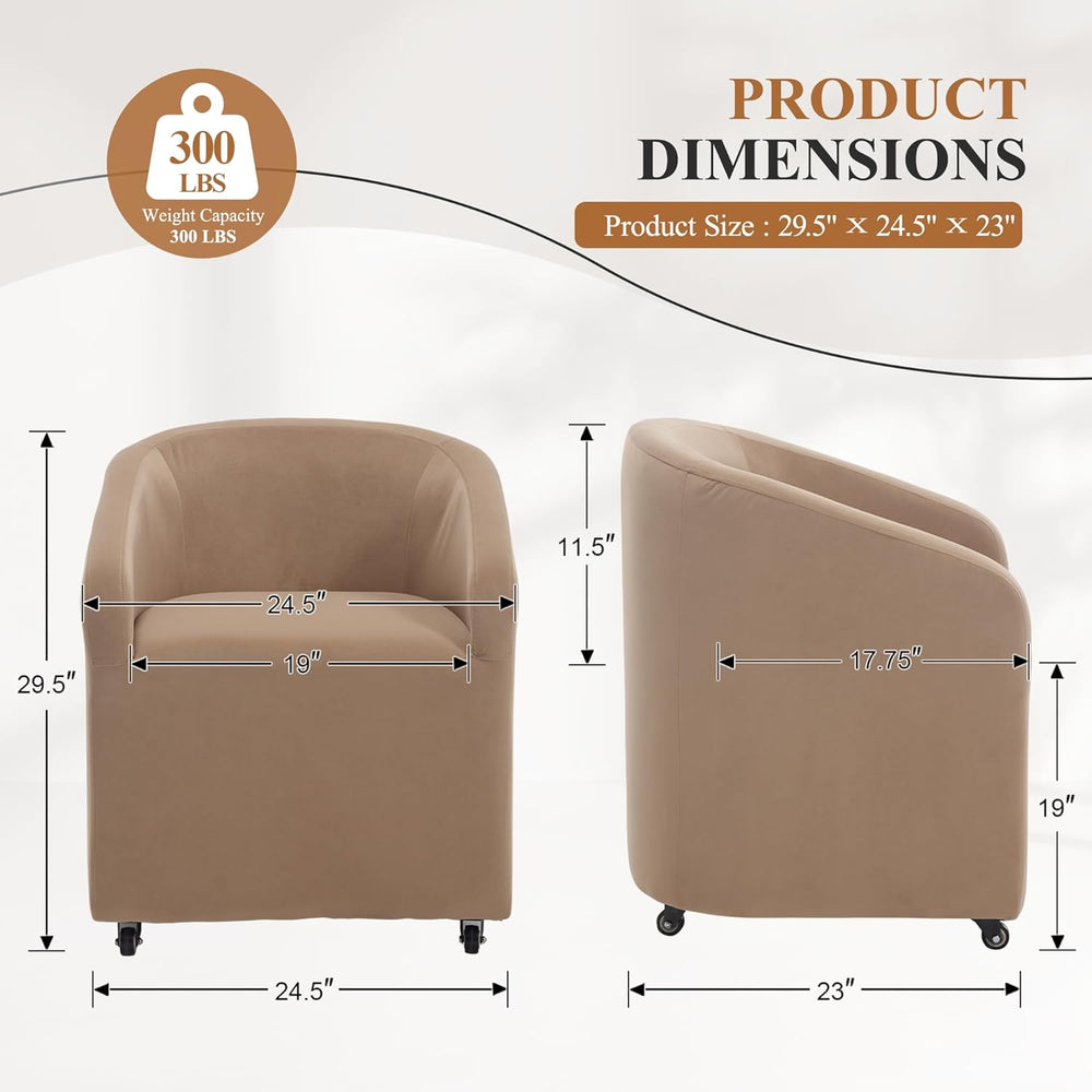 CIMOTA Velvet Khaki Barrel Dining Chairs with Wheels, Set of 4 — Modern Uphol...