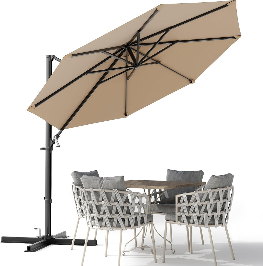 Devoko 10ft Cantilever Patio Umbrella, Round Large Outdoor Umbrella with 360-...