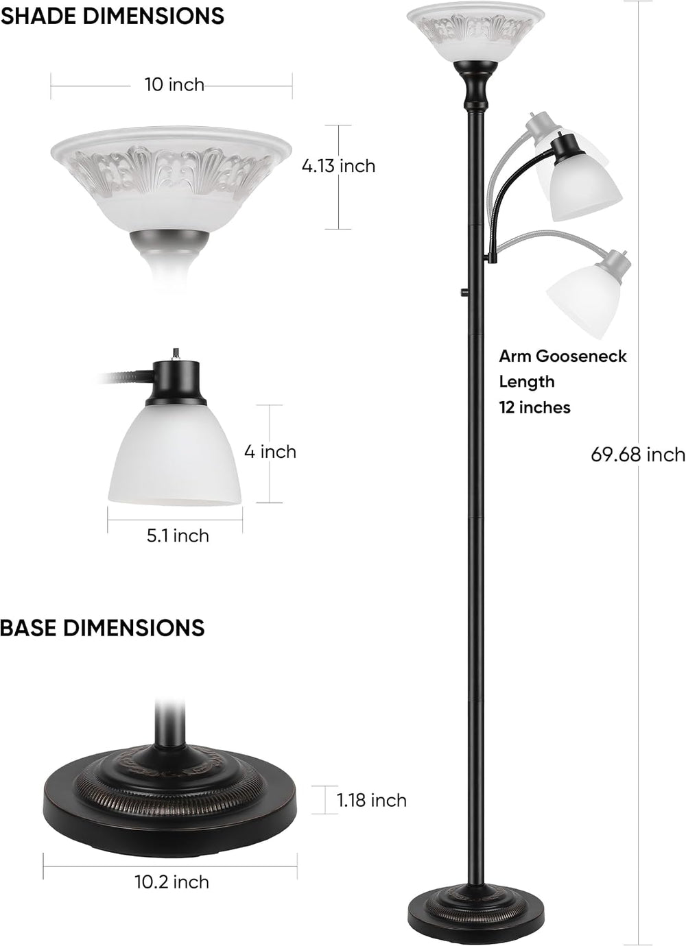 Torchiere Floor Lamps for Living Room, 71" Tall Standing Lamp with Thick...