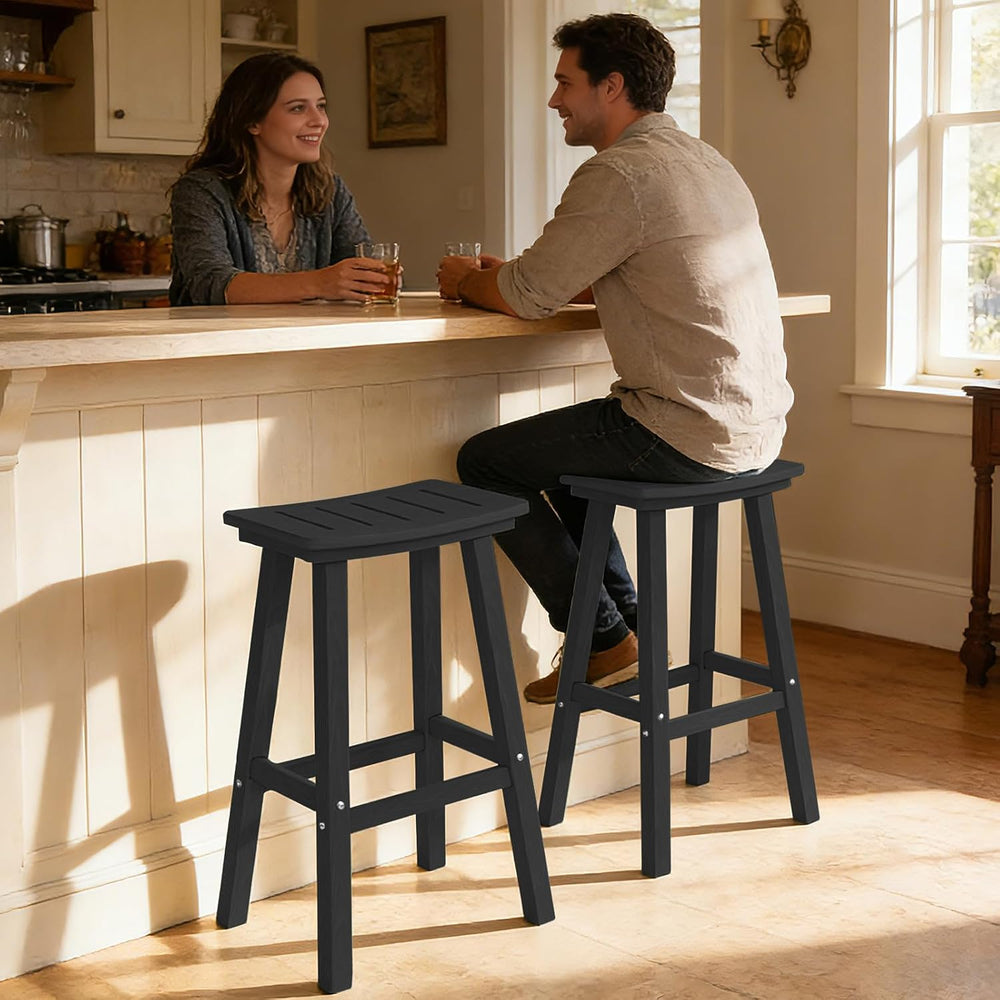 Outdoor Bar Stools Set of 2, 29" HDPE Bar Height Chairs