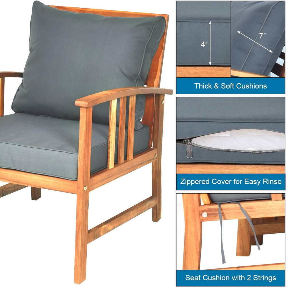 Tangkula 4 Pieces Acacia Wood Patio Furniture Set, Outdoor Seating Chat Set w...