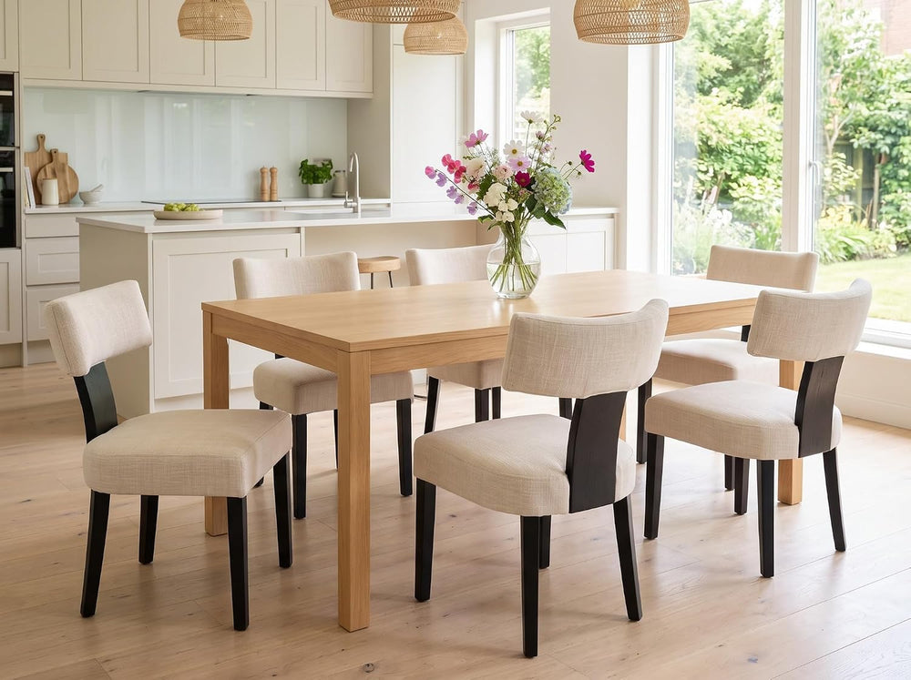 RIVOVA Mid Century Modern Dining Chairs Set of 6 Farmhouse Linen Fabric Uphol...