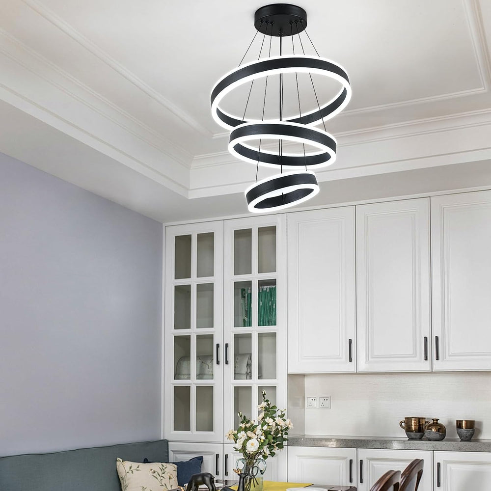 O'NEELDY Modern LED Chandeliers Adjustable Hanging Black Pendant Light Fi...