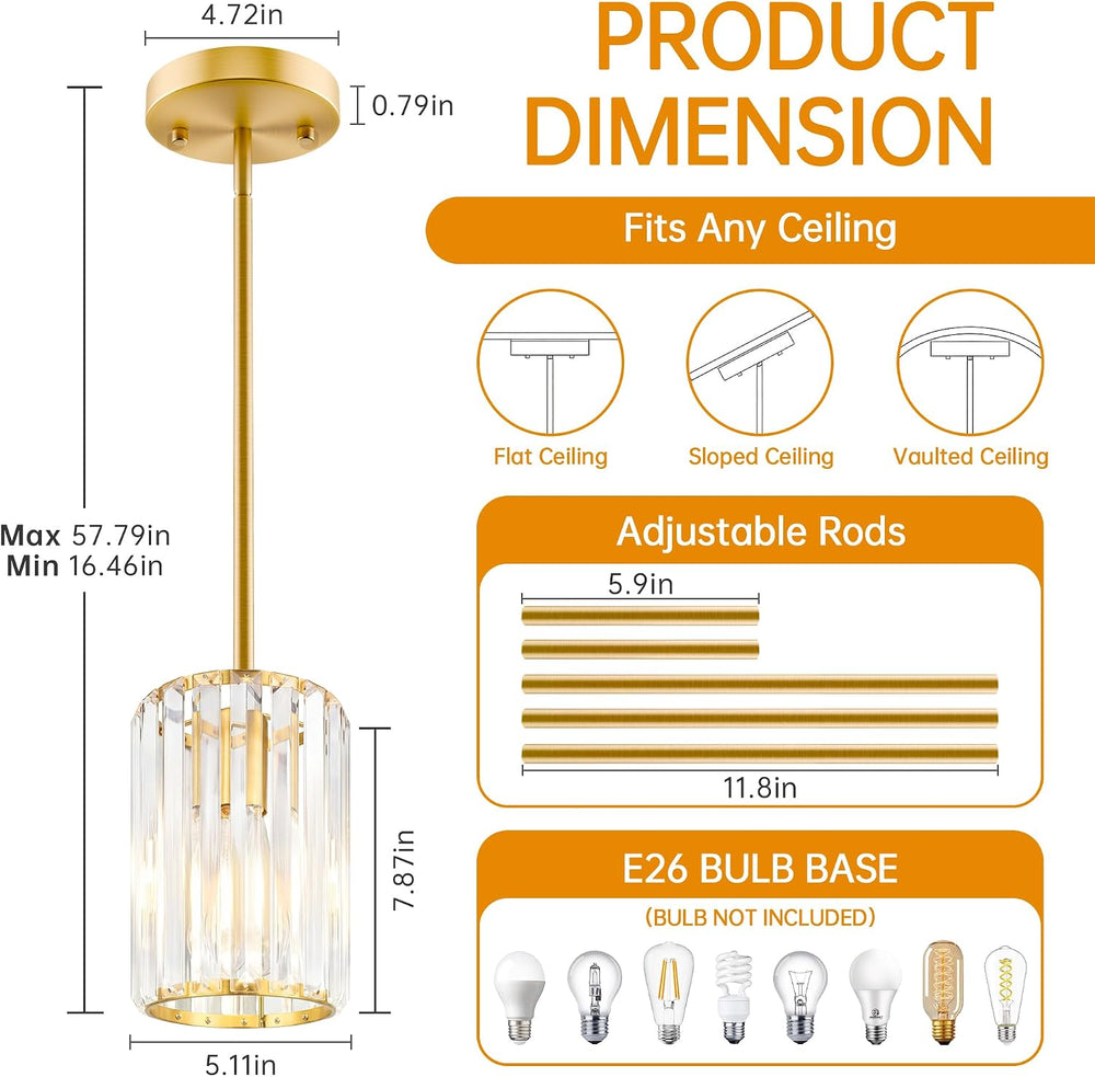 Gold Pendant Light, Modern Crystal Pendant Lights Kitchen Island, Kitchen Isl...