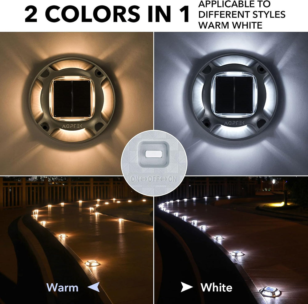 AGPTEK Solar Driveway Lights Outdoor 12 Pack, 2 Color Modes LED Deck Dock