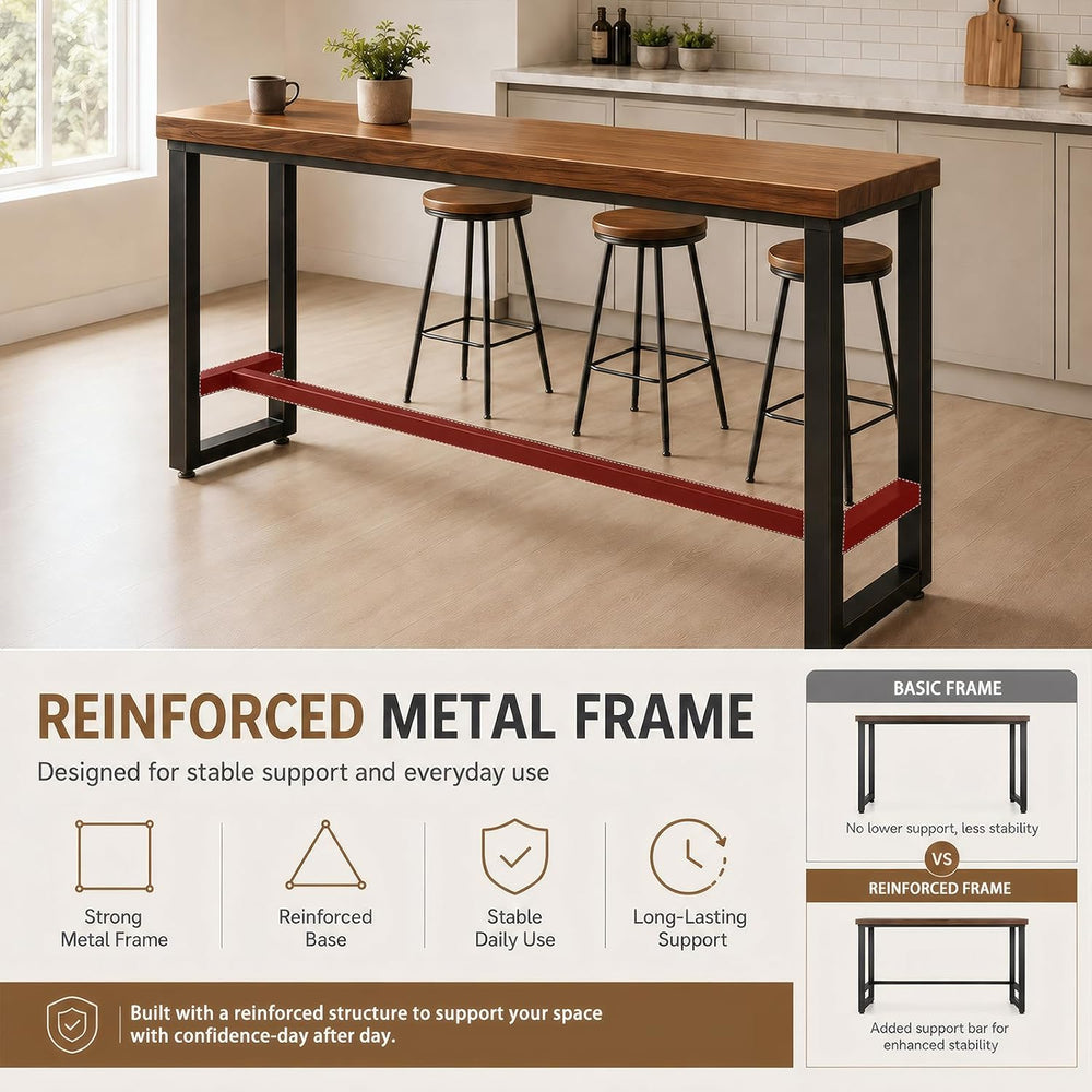78.7" Solid Wood Bar Height Table, Long Narrow High Top Pub Table