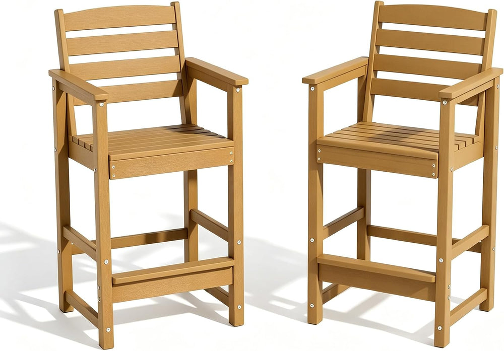 HDPE Outdoor Bar Height Stools High Adirondack Chairs (Teak, 2 Pcs)