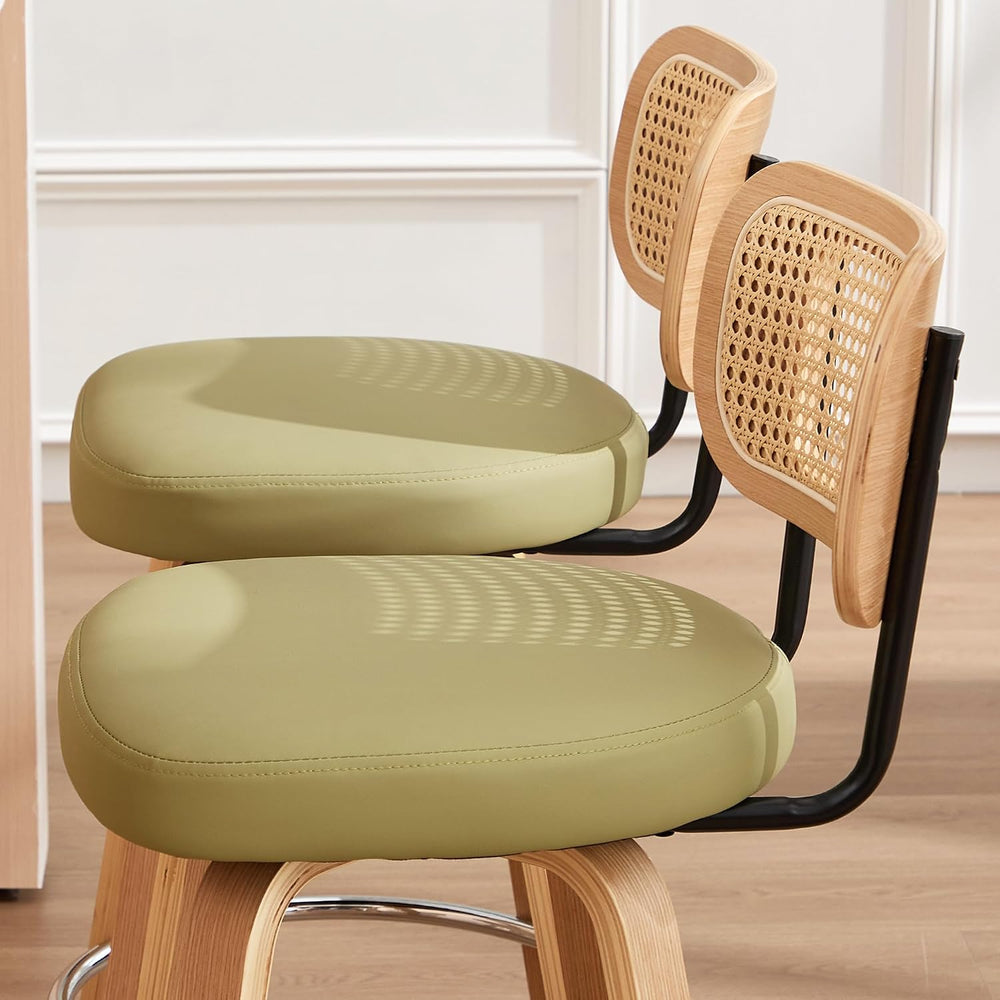 Rattan Bar Stools Set of 2,Upholstered PU Leather, 26‘’ Counter Height Barsto...