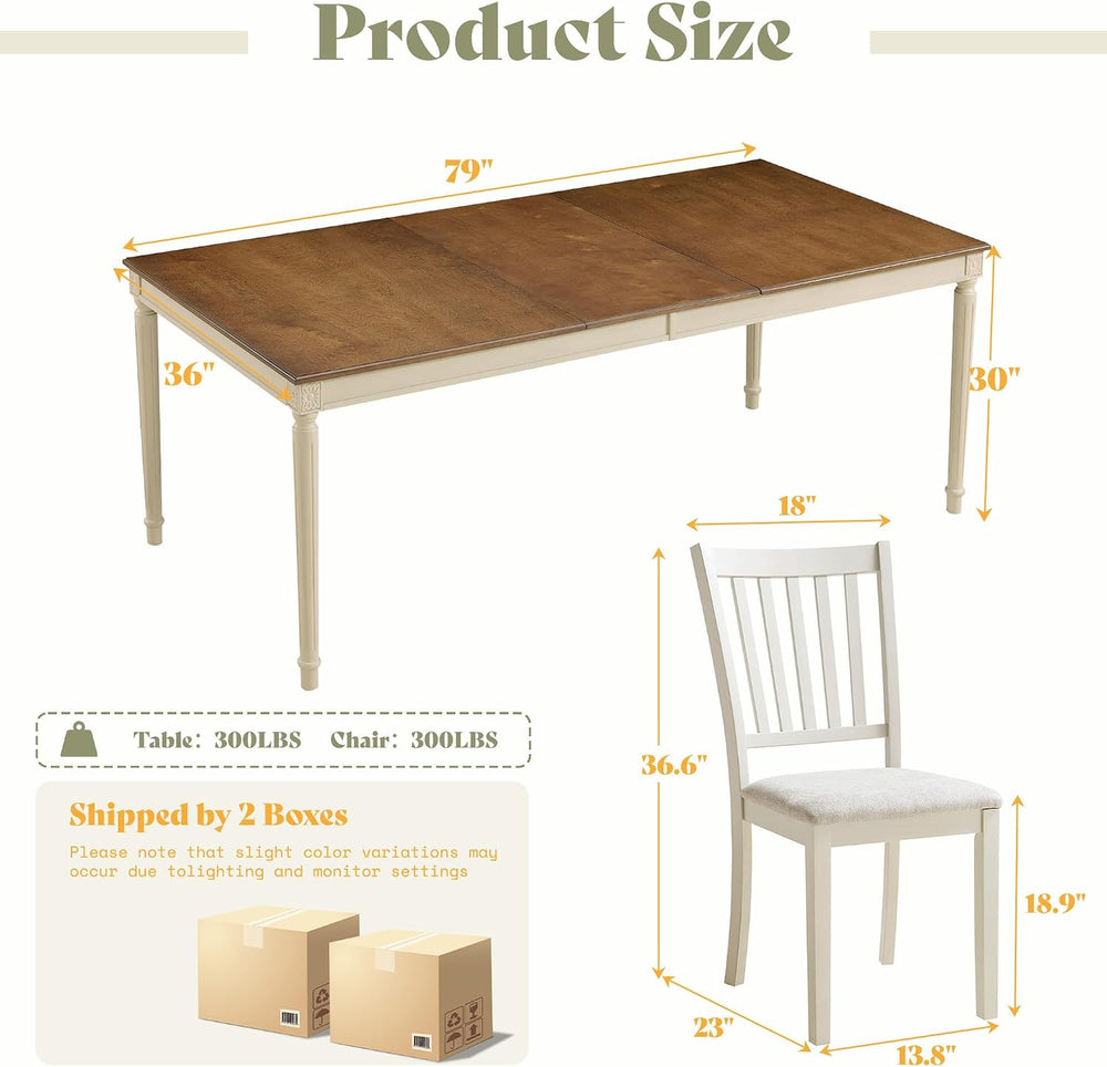 AMERLIFE 9 Piece Farmhouse Dining Table Set with 79" Table, Cream