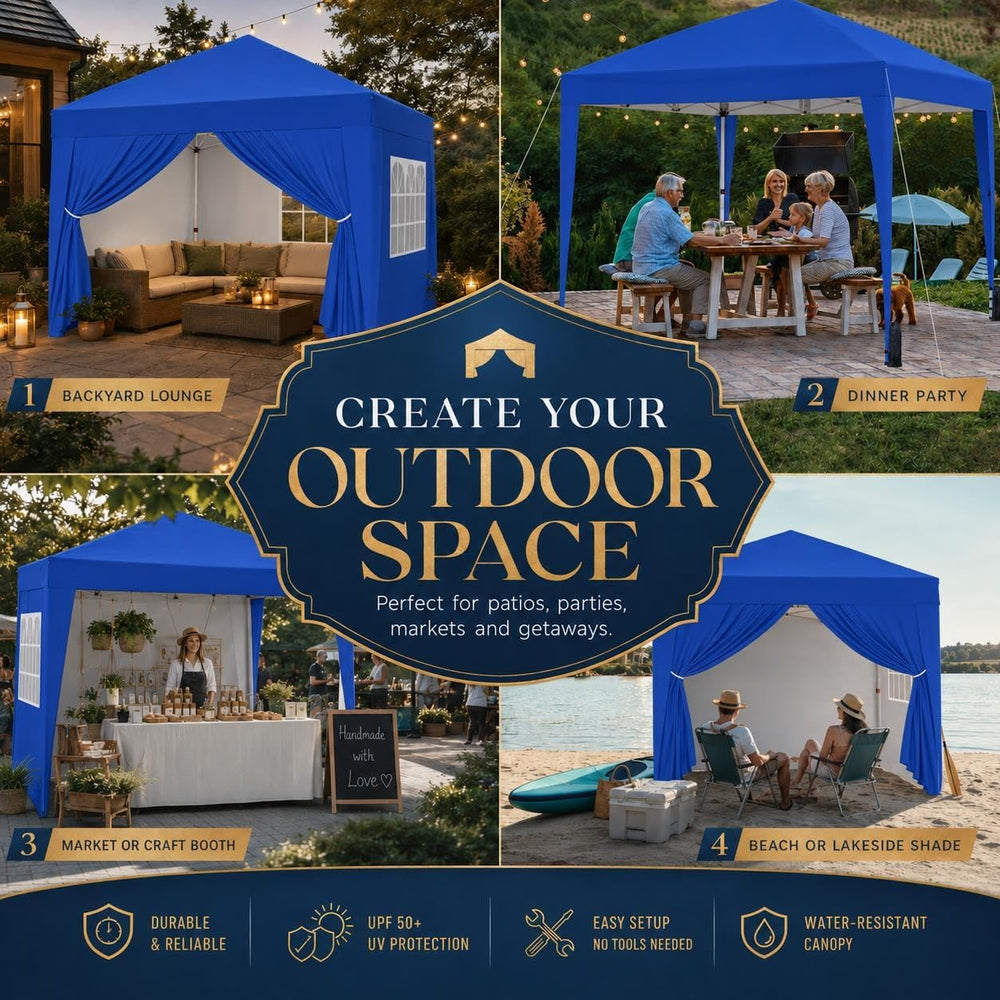 Yaheetech 10x10 Pop Up Canopy Tent with 4 Removable Sidewalls, Blue
