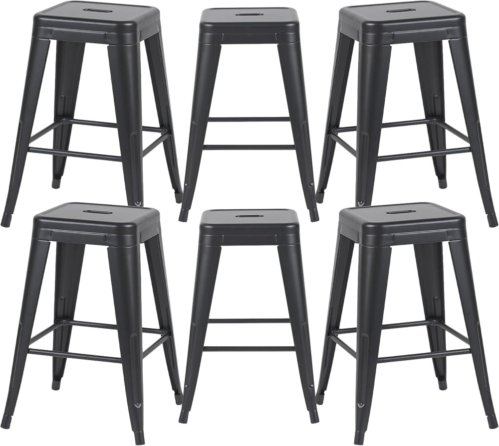 24 Inch Matte Black Metal Counter Stools, Set of 6, Backless
