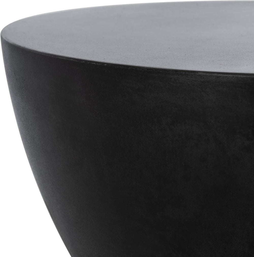 SAFAVIEH Outdoor - Athena Accent Stool - Black Concrete - Sculptural Drum Des...