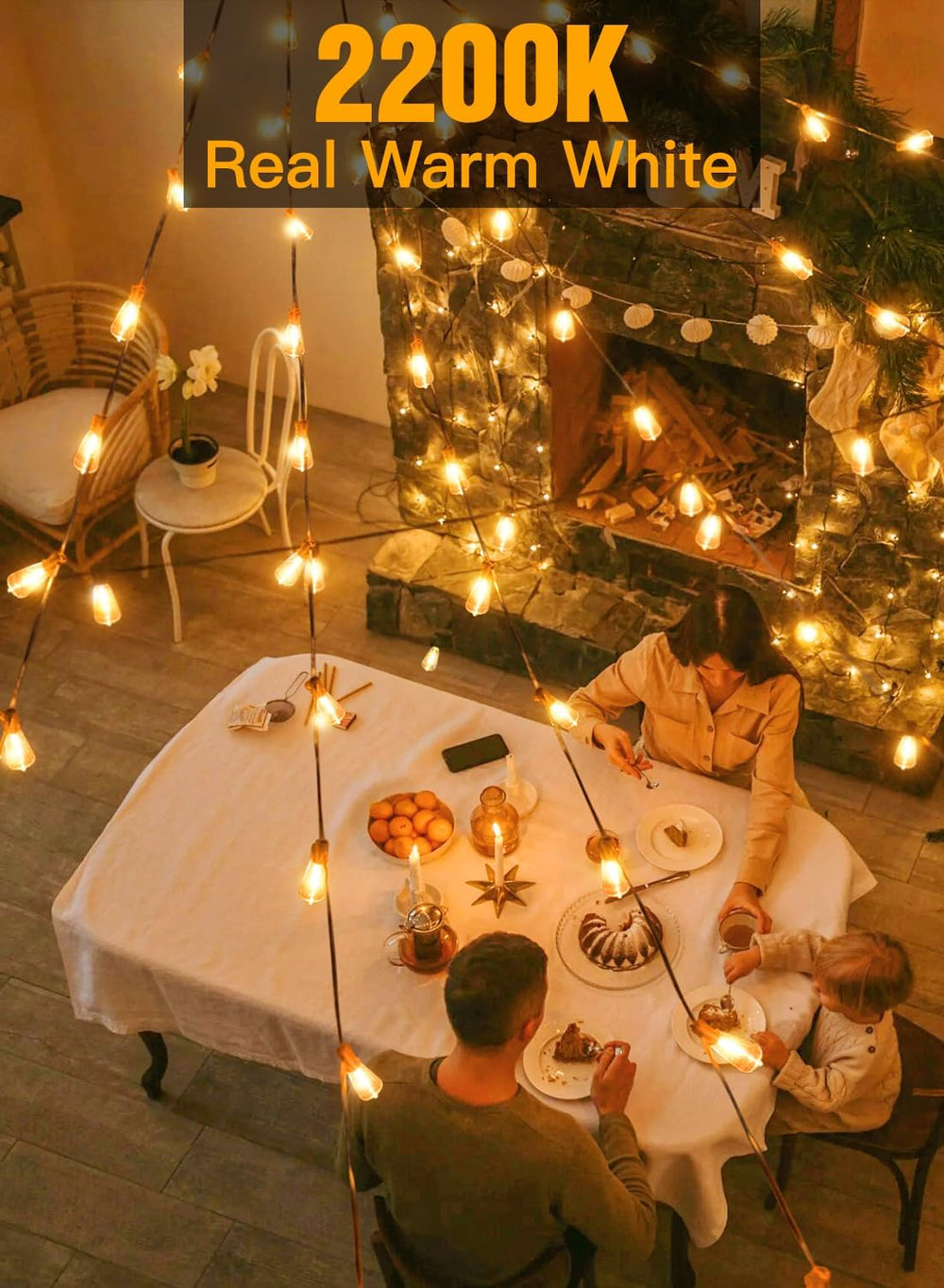 Ollny Outdoor String Lights 120FT with 60+2 Spare ST38 Vintage Bulbs, Shatter...