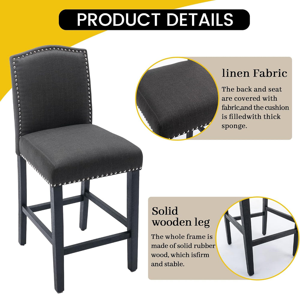 KCC Counter Height Bar Stool 26 Inches,Fabric Barstool Set of 4,Gray