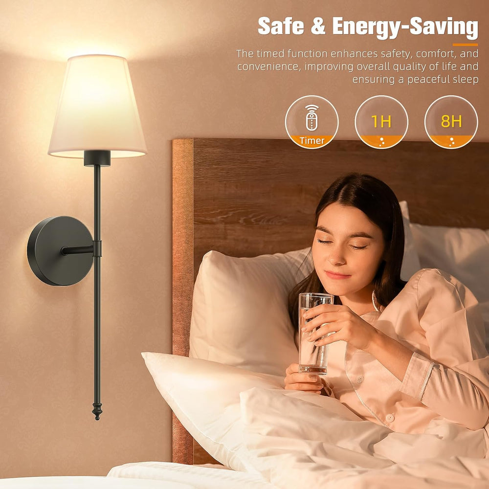 NIORSUN Battery Operated Wall Sconce Set of 2,Black Rechargeable Wall Lights ...