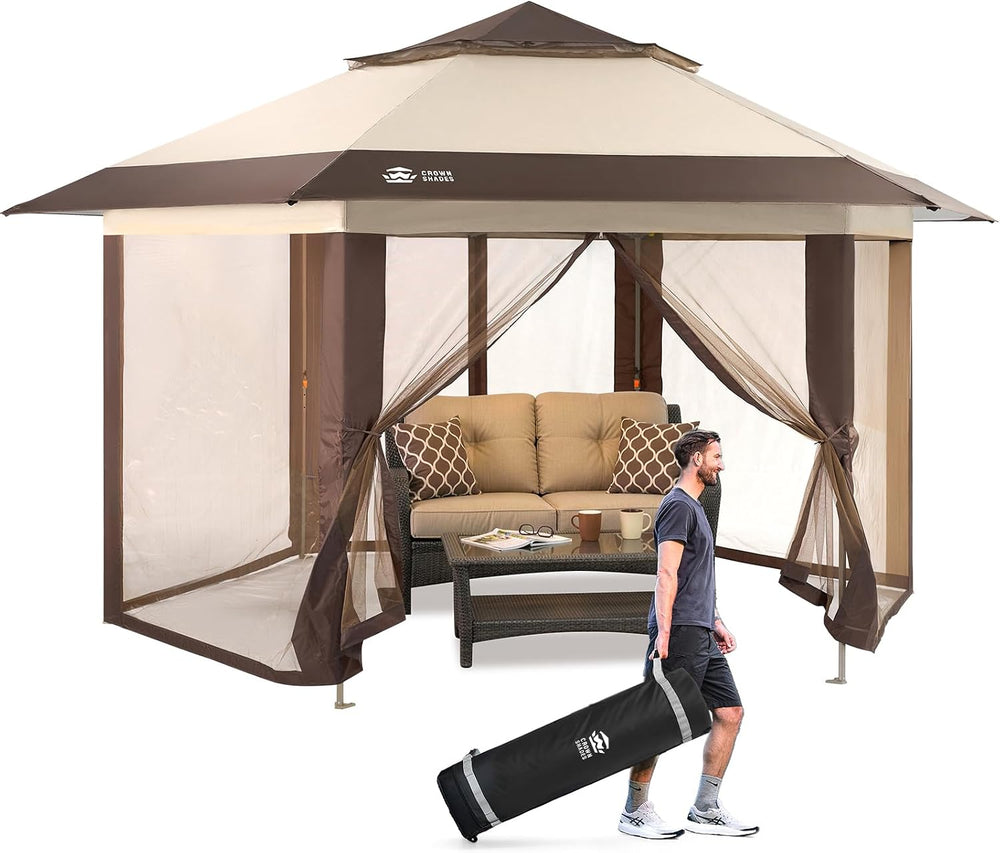 CROWN SHADES 12x12 Pop Up Gazebo with Mosquito Nettings, Patented CENTERLOK 6...