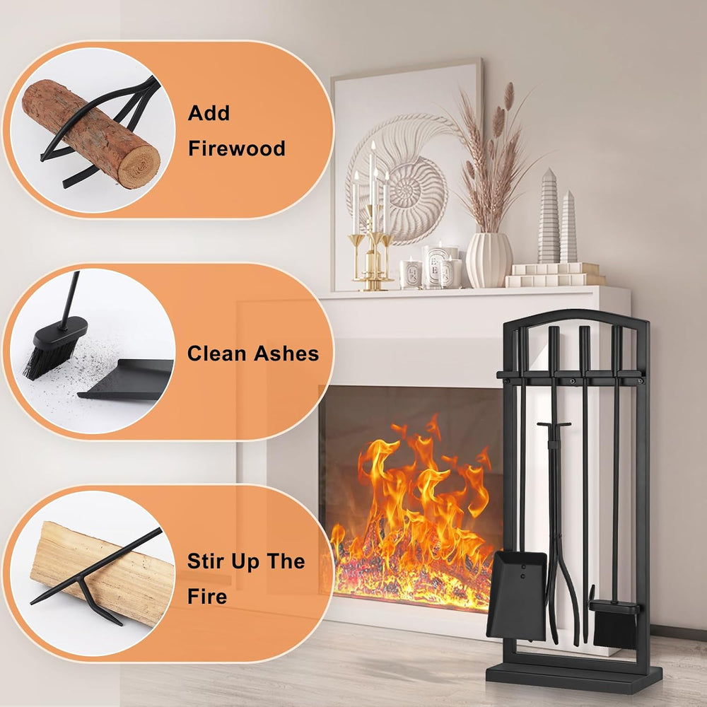 Gtongoko Fireplace Tools Set 5 Pieces with Stand, 29 Inch, Wrought Iron
