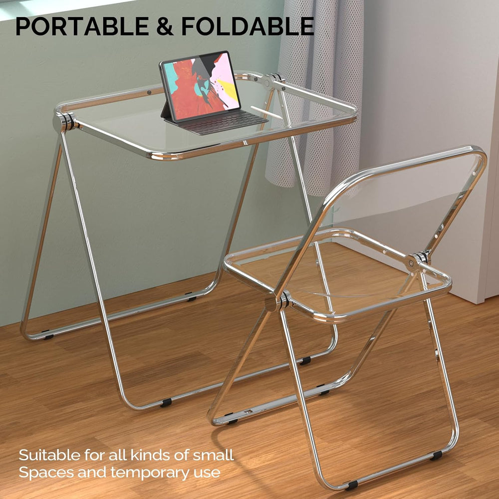 VINGLI Folding Acrylic Table Small TV Tray for Snack Dinner on Couch, Tiny Fo...