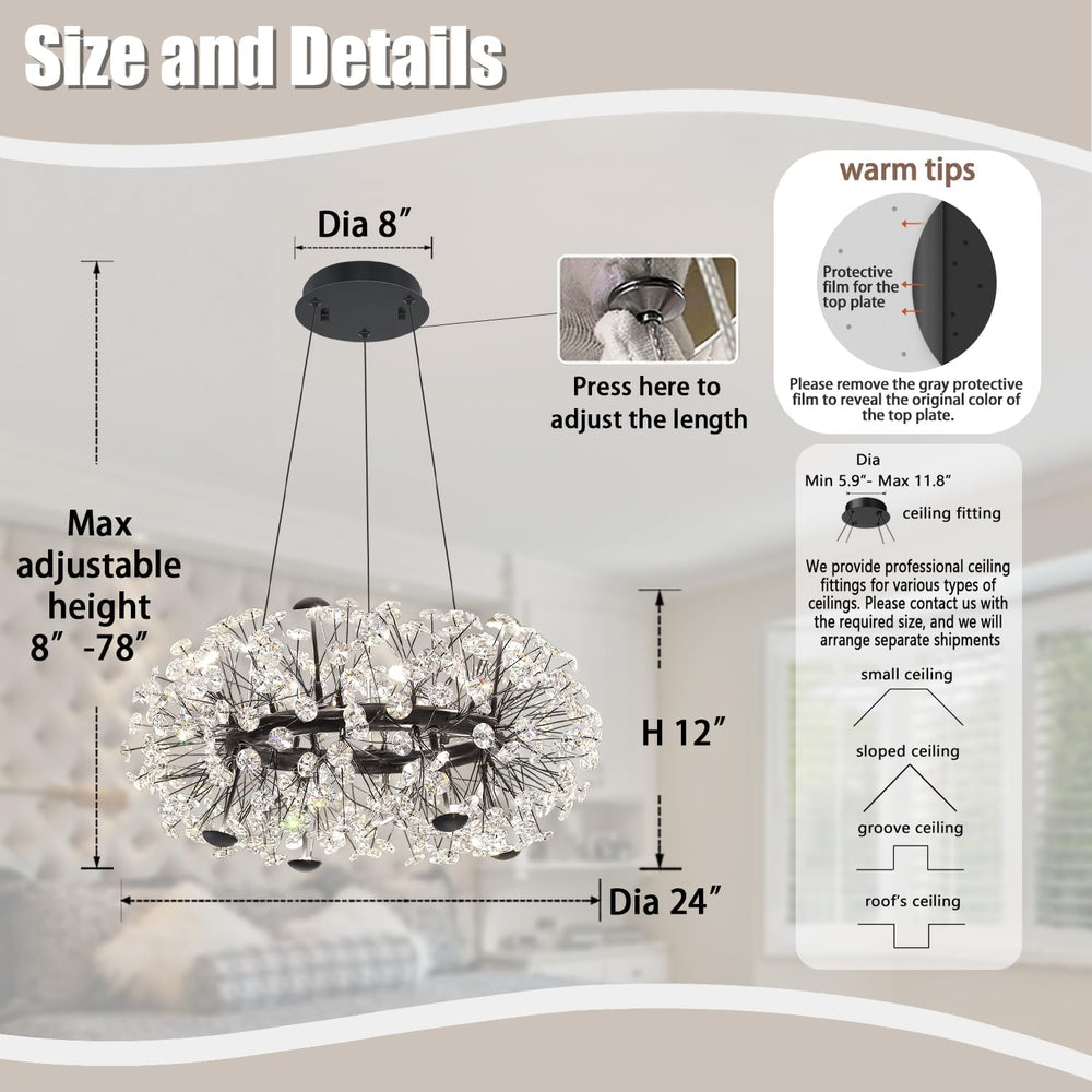 ykolupty 8-Light Dandelion Black Chandelier for Dining Room, Sputnik Pendant ...