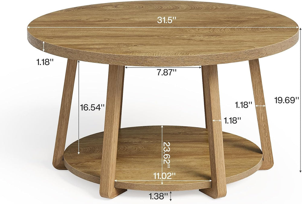 LITTLE TREE Round Coffee Table, 2-Tier Center Table with Storage