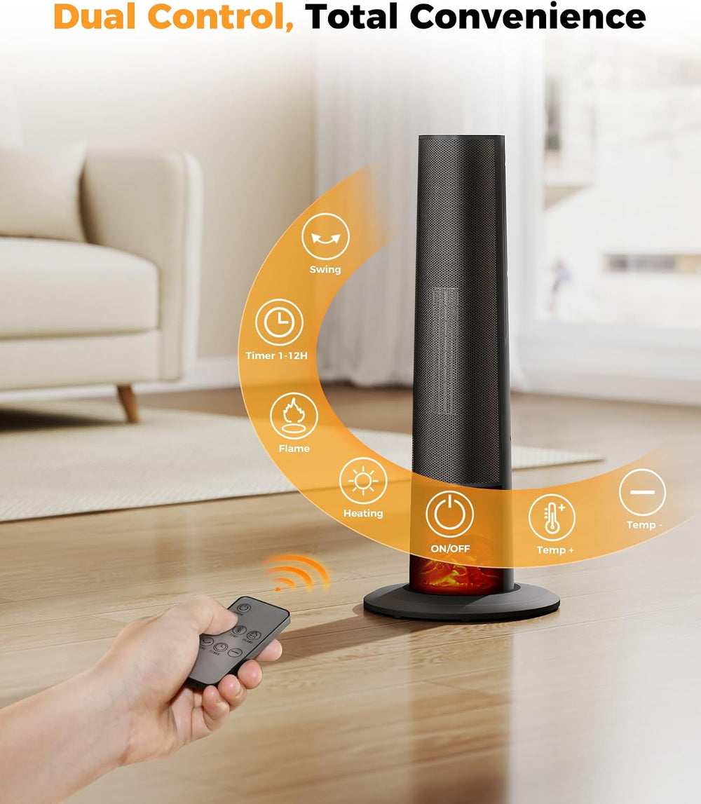 Tower Heater for Indoor Use - 25" Portable Space Heater with 3D Flame, R...