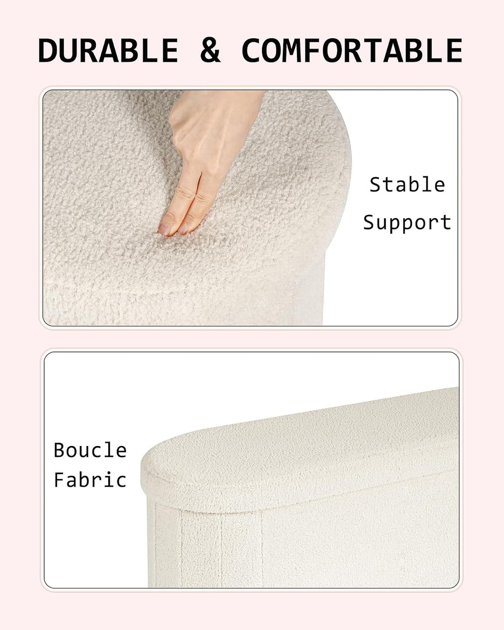 43.3 Inches Foldable Storage Ottoman Bench, Oval Footrest