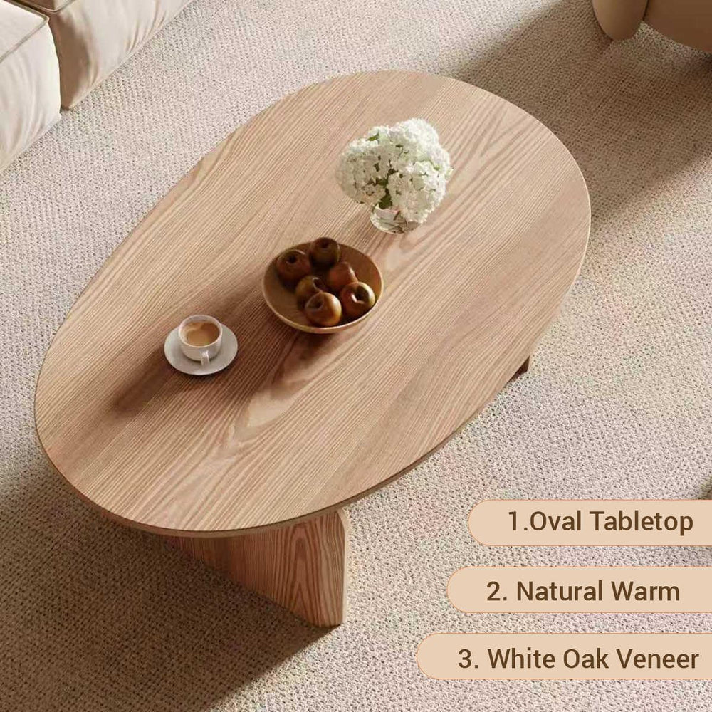 Honyee Modern Oval Coffee Table, Small Coffee Tables for Living Room - Oak Wo...