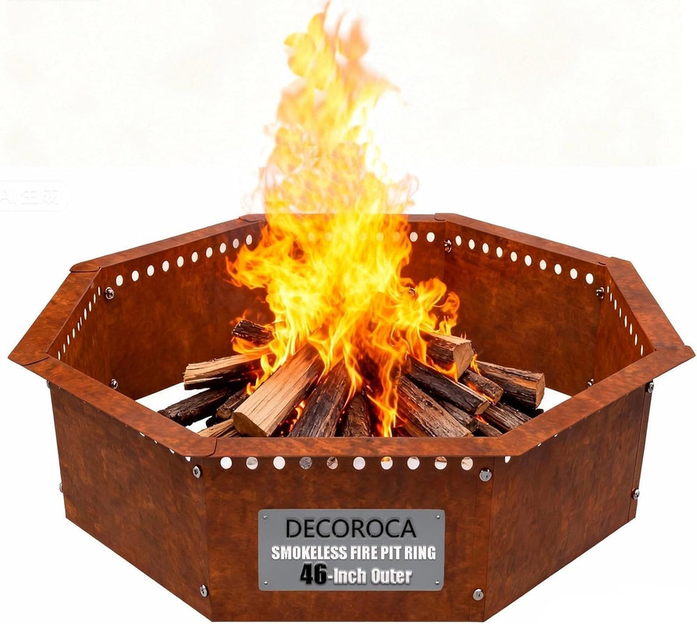 Smokeless Fire Pit Ring Outdoor – 46 inch Outer/42 inch Inner Octagonal