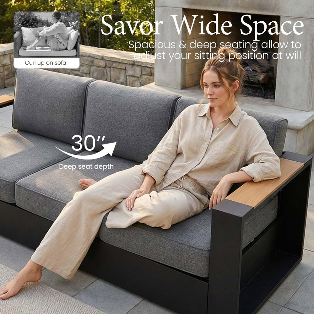 LayinSun 4 Pieces Aluminum Patio Furniture Set with Fire Pit Table