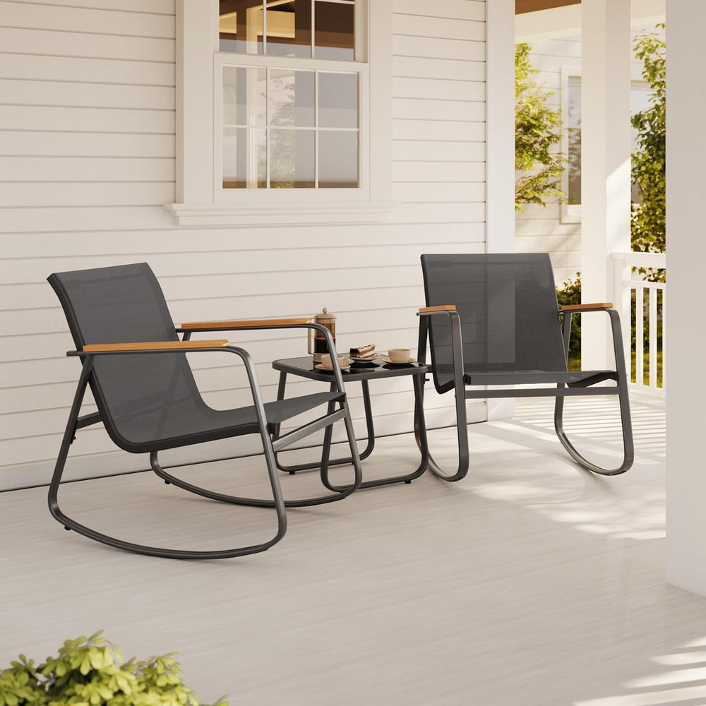 Aiho 3 Piece Rocking Bistro Set, Textilene Patio Chairs for Garden, Black