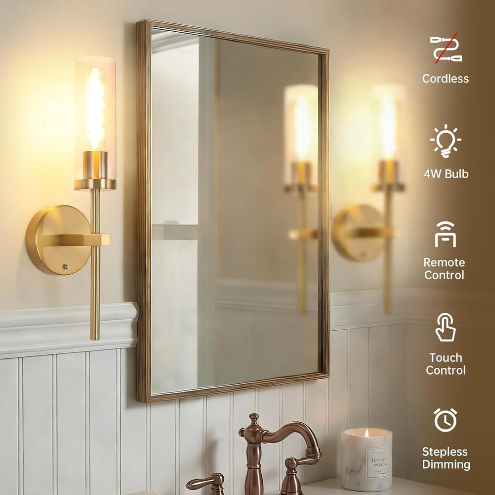 Shenmoyl Battery Operated Wall Sconces Set of 2, Gold Rechargeable Wall Light...