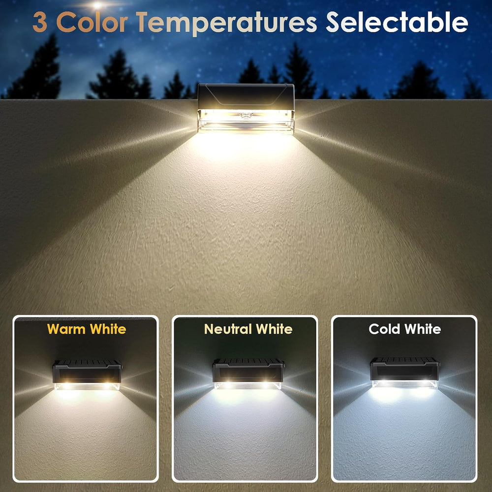 Solar Fence Lights Outdoor,3000/4000/6000K 3 Mode Fence Light Solar Powered