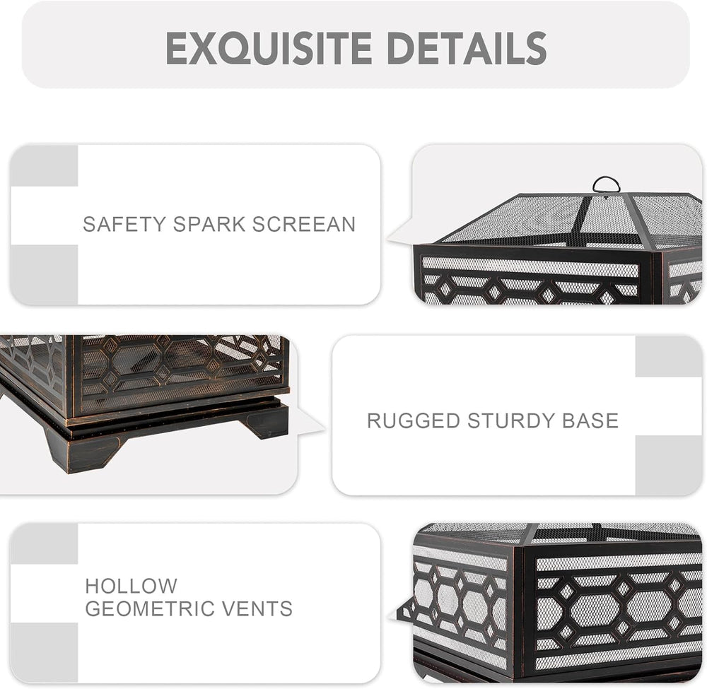 26 Inch Outdoor Fire Pit, Wood Burning Outside Fireplace with Mesh Cover