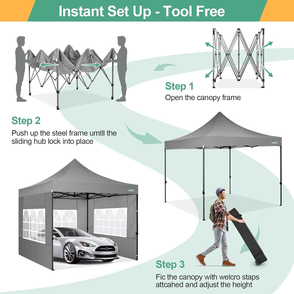 COBIZI 10x10 Heavy Duty Pop up Canopy Tent with Sidewalls Commercial Canopy