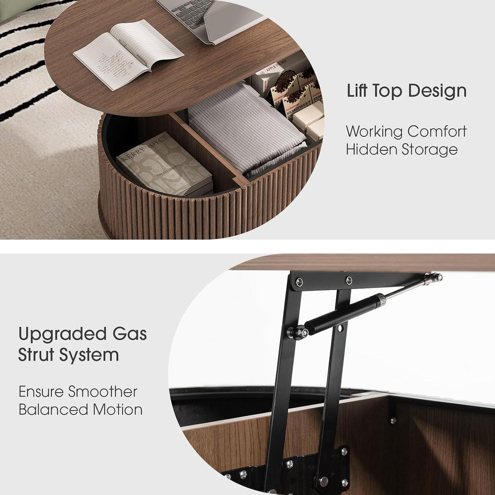 JOINICE Oval Lift Top Coffee Table with Storage for Living Room,Walnut