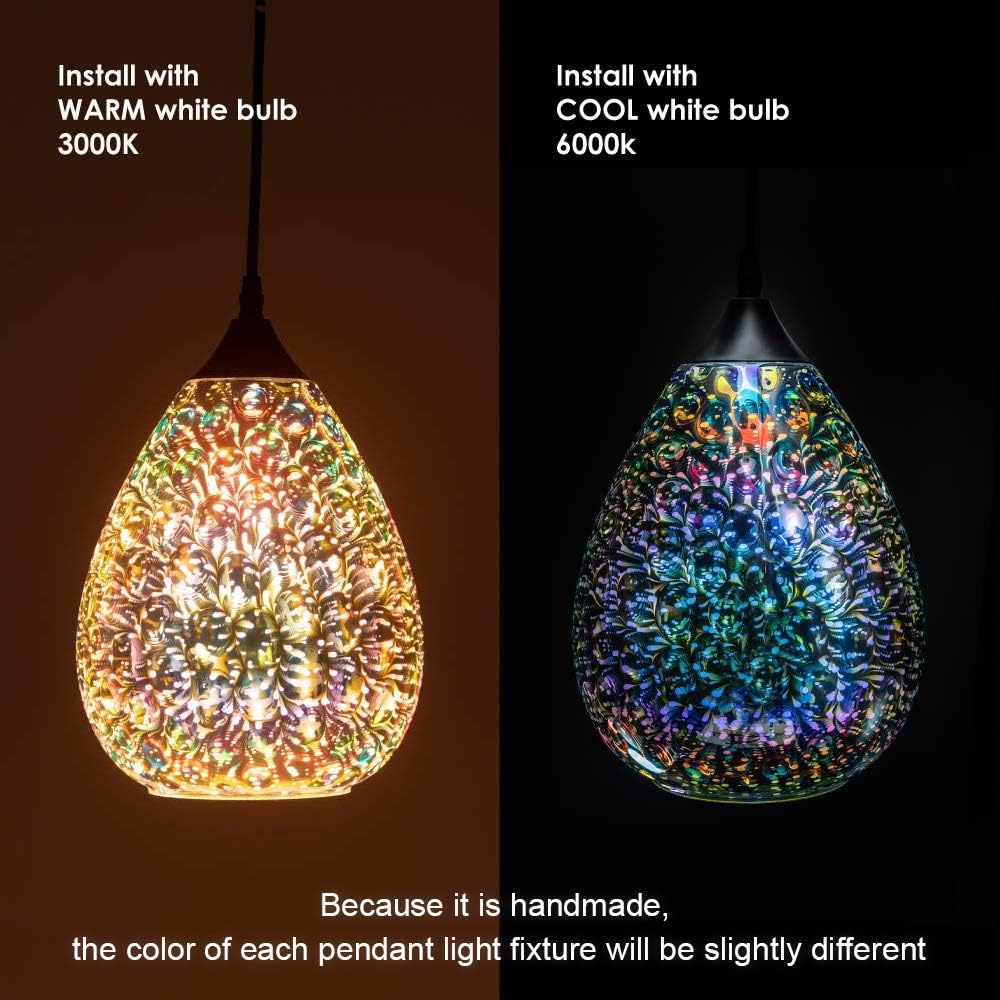 Yisuro Modern 3D Pendant Lights Kitchen Island 2 Pack, Farmhouse Colorful Gla...