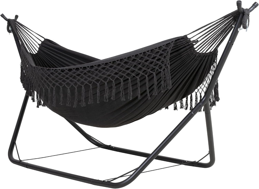 ANOW Outdoor Space Saving Hammock with Stand, Dark Gray with Tassels