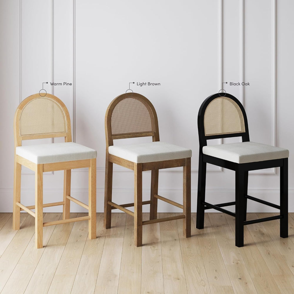 Nathan James Bailey Boucle Upholstered Rattan Bar Stool, Counter Height Stool...
