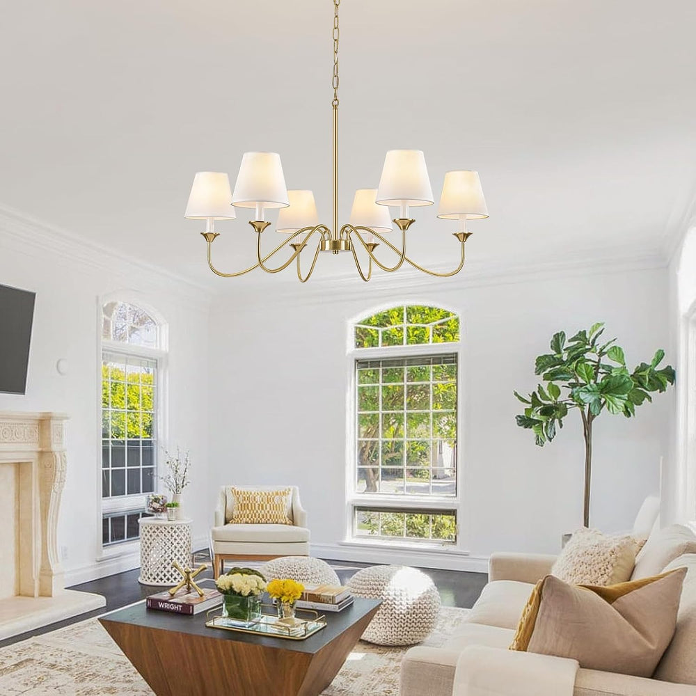 6 Lights Modern Brass Gold Chandeliers for Dining Room, Farmhouse Chandelier ...