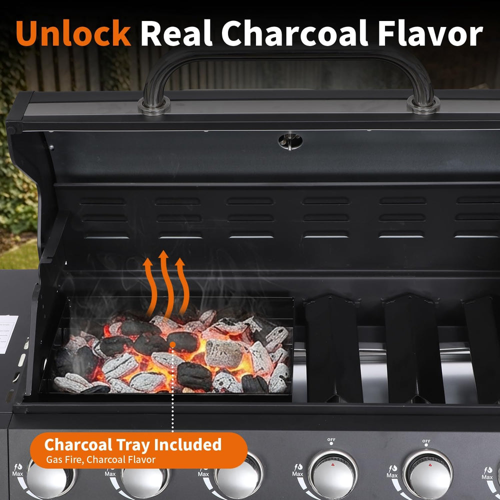 6-Burner Gas Grill with Side Burner, Griddle Combo, 69K BTU