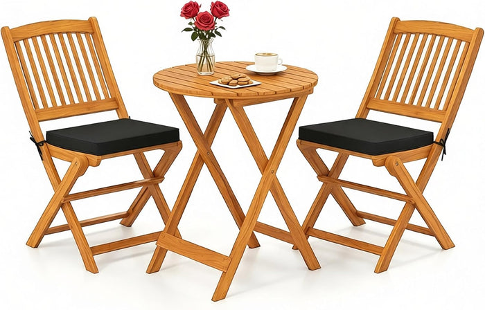 ORALNER 3-Piece Acacia Wood Folding Patio Bistro Set (Black)