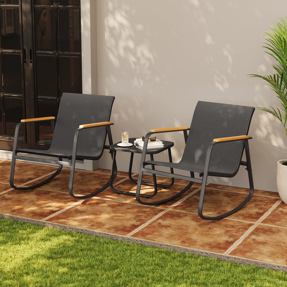 Aiho 3 Piece Rocking Bistro Set, Textilene Patio Chairs for Garden, Black