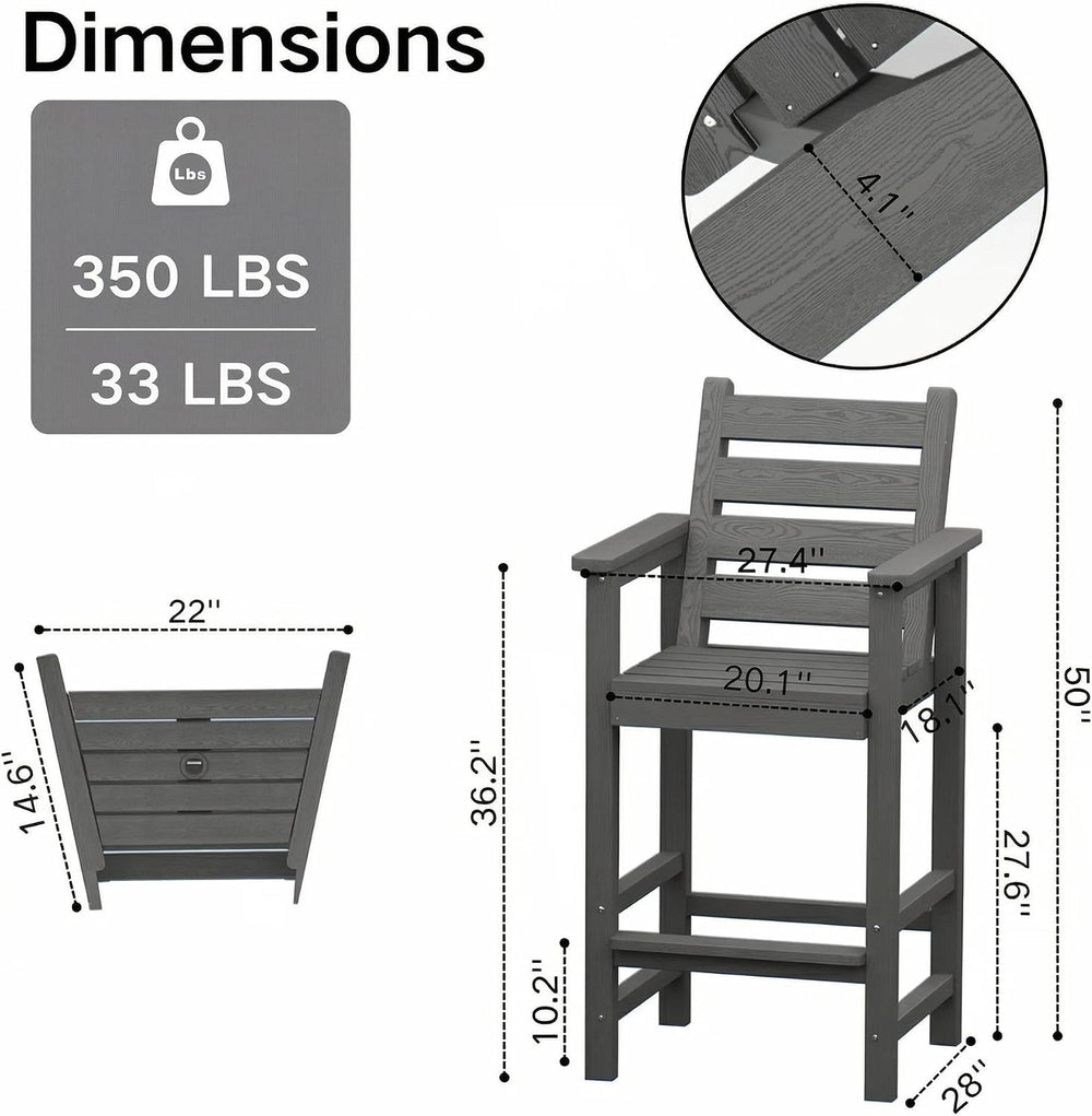 GLANC Tall Adirondack Chairs Set of 2, All Weather HDPE Bar Height Balcony Ad...