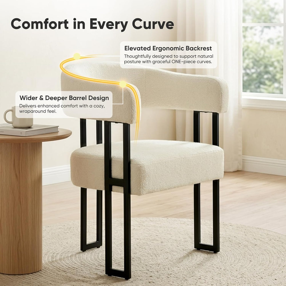 Dining Chairs Set of 6, Boucle Upholstered Kitchen Chairs with Metal Leg
