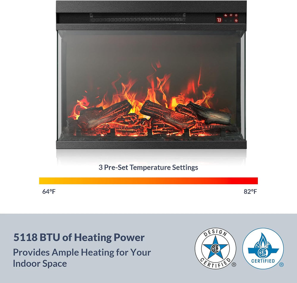 BELLEZE 23" Electric Fireplace with Realistic Crackling Sound, 3-Side Gl...