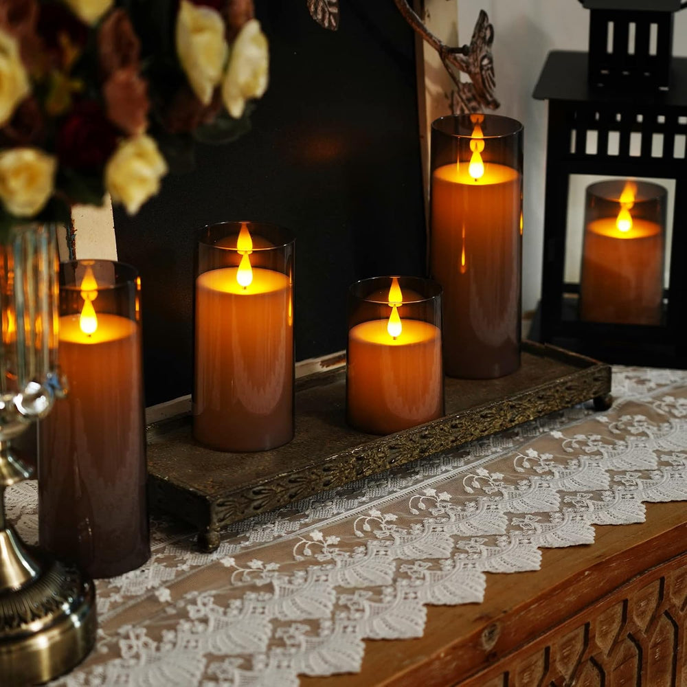 Homemory Gray Flickering Flameless Candles, Battery Operated Acrylic LED Pill...